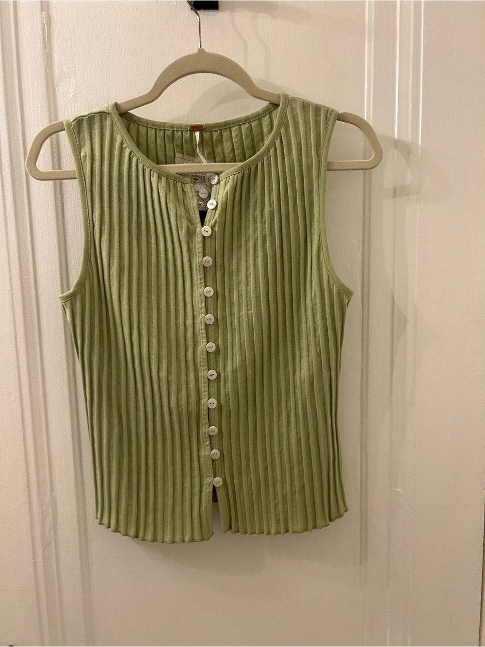 Free People Sage Green Ribbed Button Tank